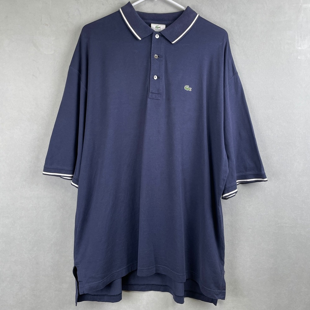 Lacoste Mens XL Navy Blue Cotton Tipped Short Sleeve‎ Polo Shirt Croc Logo Golf